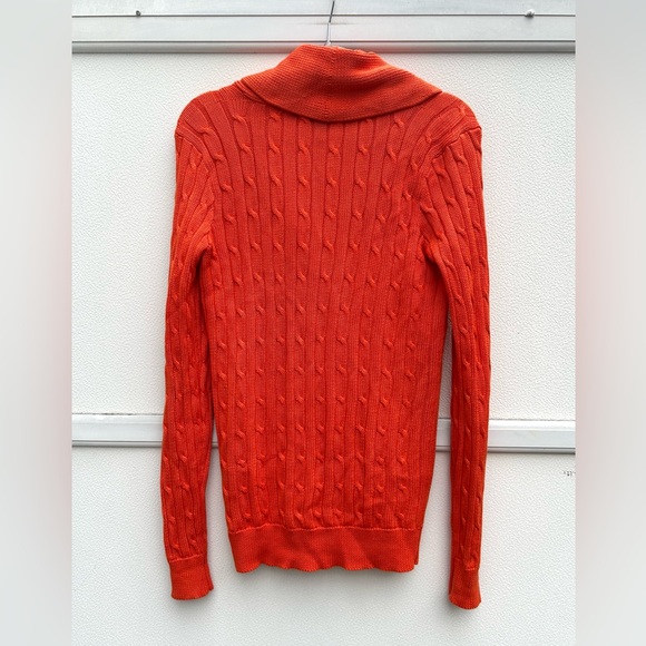 Ralph Lauren Cardigan Sweater Women M Orange Cable Knit 100% Pima Cotton Pockets - Picture 12 of 13